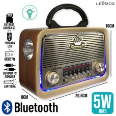 Caixa de Som Bluetooth Retrô LES-1776 Lehmox - Madeira